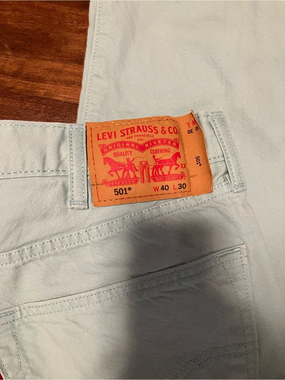 Levi’s 501 Button Fly Jeans Straight Leg Pastel Blue 40x30 Shrink To Fit